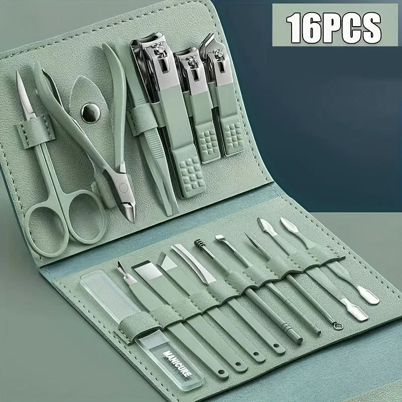 Fusion Charm 16-piece manicure pedicure kit with nail clippers, scissors, and tools for professional nail care in Pakistan.