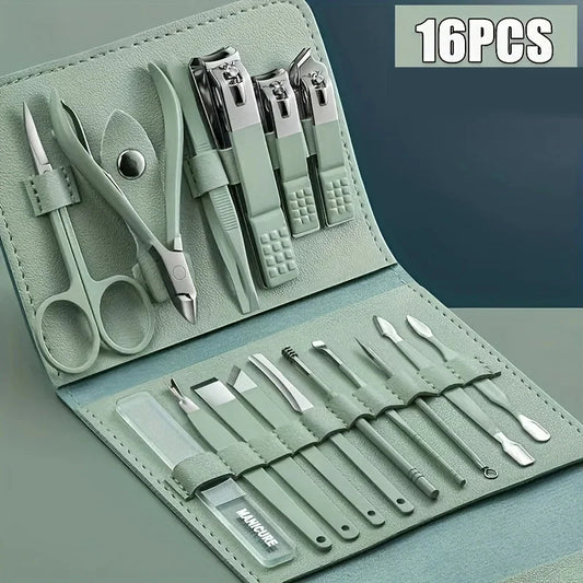 Fusion Charm 16-piece manicure pedicure kit with nail clippers, scissors, and tools for professional nail care in Pakistan.