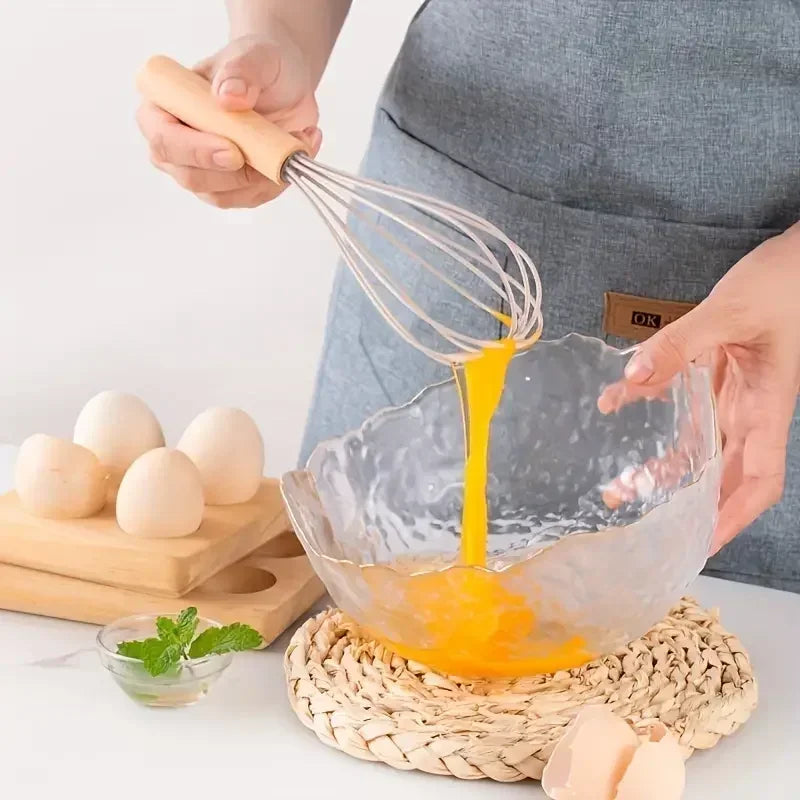 FusionCharm 12-piece silicone kitchen utensil set with wooden handles, including spatulas, spoons, and turners for cooking and baking.