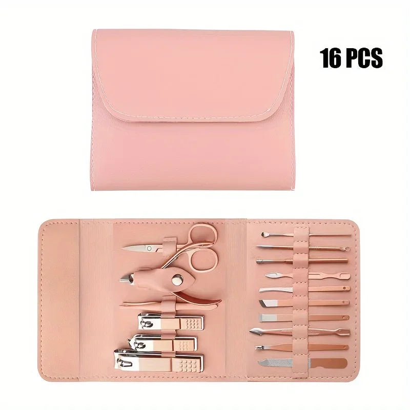Fusion Charm 16-piece manicure pedicure kit with nail clippers, scissors, and tools for professional nail grooming in Pakistan.