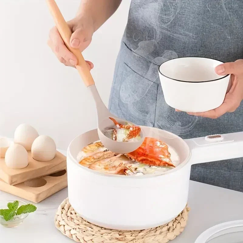 FusionCharm 12-piece silicone kitchen utensil set with wooden handles, including spoons, spatulas, and tongs for cooking and baking.
