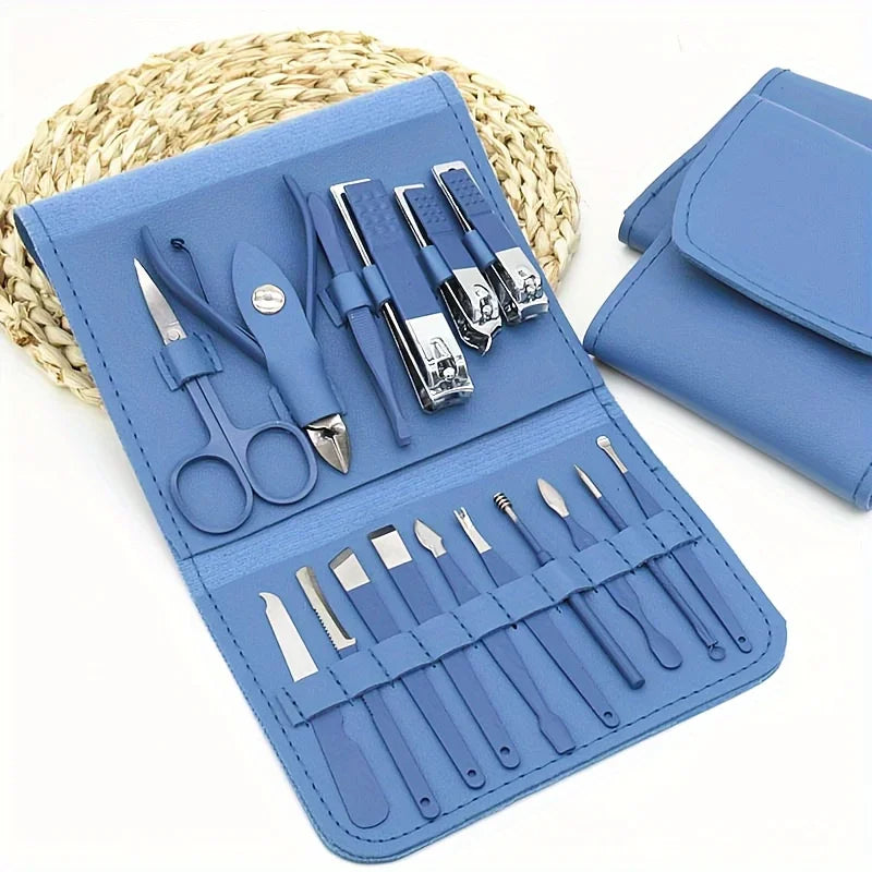 Fusion Charm 16-piece manicure pedicure kit with nail clippers, scissors, and tools for grooming nails and cuticles.