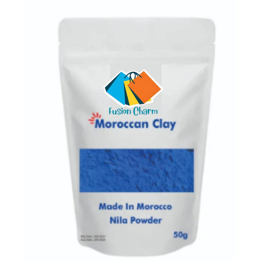 FusionCharm Pure Moroccan Blue Nila Powder for brightening skin, shown in a pack of two, featuring vibrant blue powder in a jar.