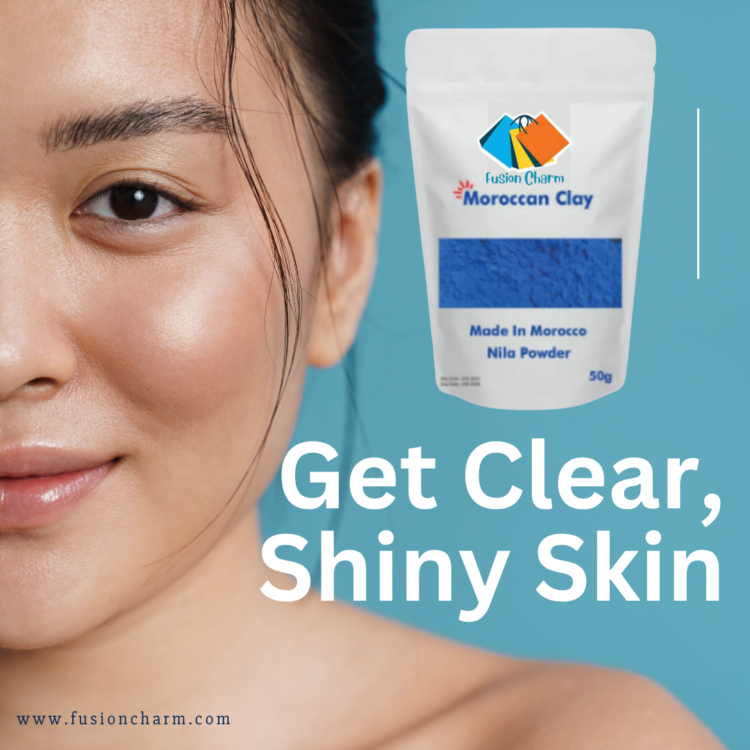 FusionCharm Moroccan Blue Nila Powder for brightening skin, shown in a pack of two, featuring vibrant blue powder in a clear container.