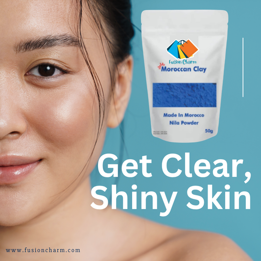 FusionCharm Moroccan Blue Nila Powder for brightening skin, shown in a pack of two, featuring vibrant blue powder in a clear container.