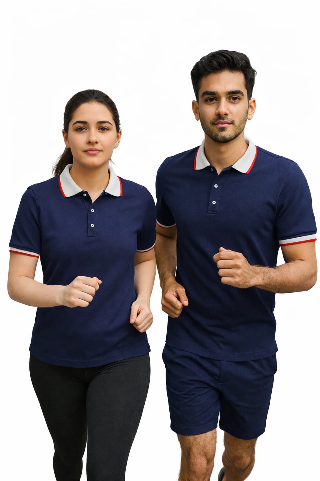 FusionCharm® premium unisex polo T-shirt displayed on a hanger, showcasing its stylish design and comfortable fit.