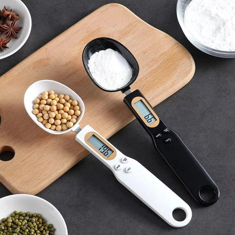 FusionCharm digital measuring spoon scale showing a stainless steel spoon with digital display for precise kitchen measurements.
