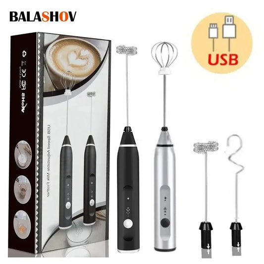 Fusion Charm 3-speed rechargeable handheld milk frother and coffee mixer with stainless steel whisk and ergonomic handle.