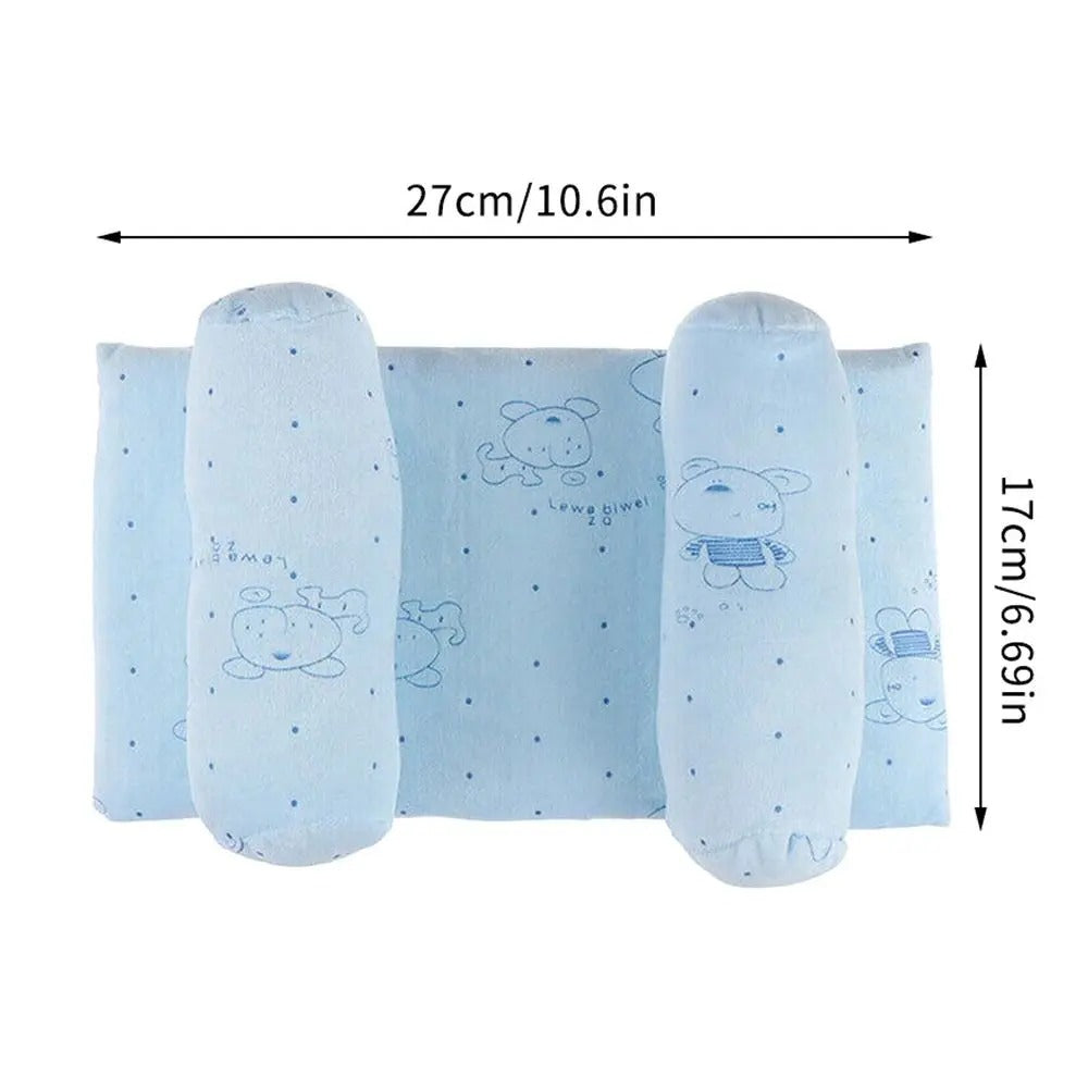 FusionCharm Baby Head Shaping Pillow with neck support for newborns, featuring anti-roll design and soft fabric for comfortable sleep.
