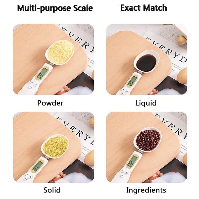 FusionCharm Digital Measuring Spoon Scale showing a stainless steel spoon with digital display for precise kitchen measurement.