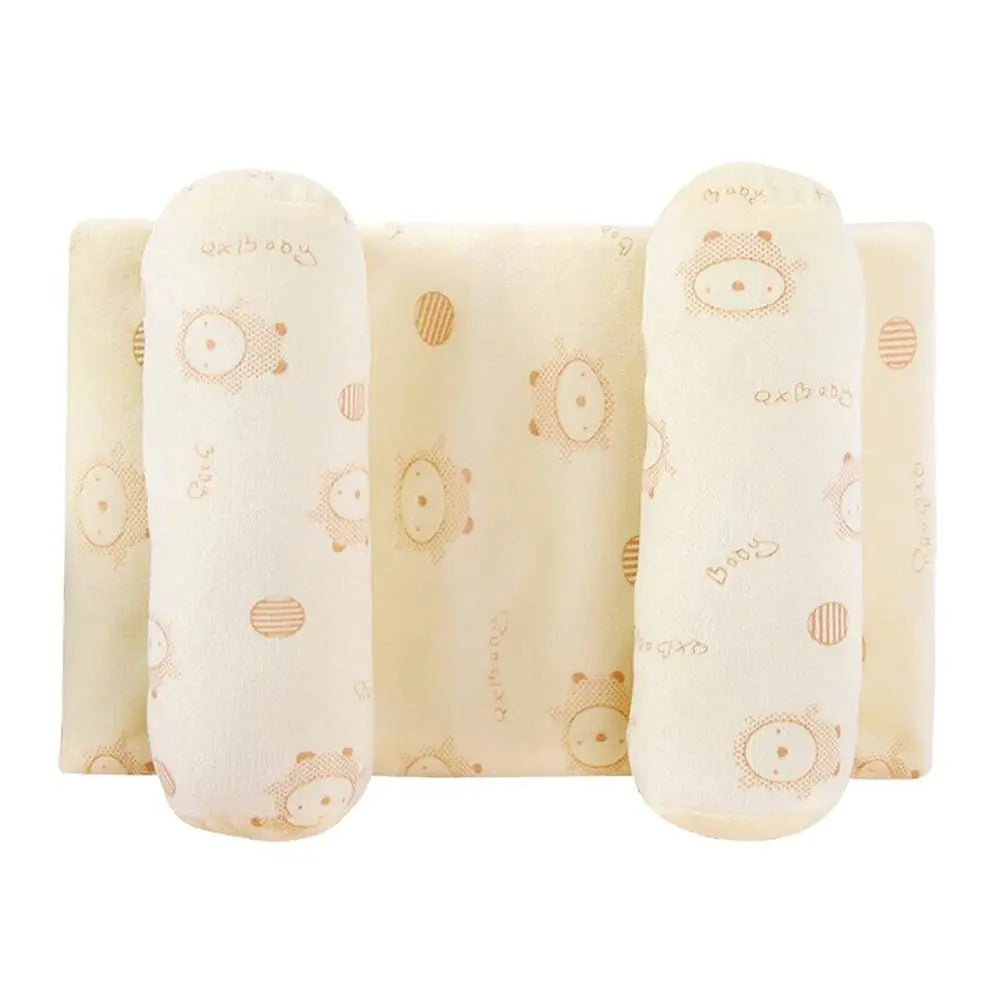 FusionCharm Baby Head Shaping Pillow with soft fabric and neck support for newborns, designed to prevent head flattening.